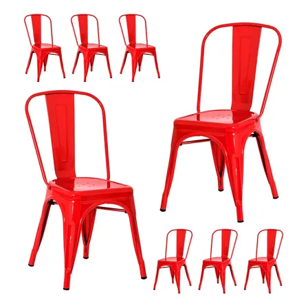Cadeira Tolix Iron Design Industrial, 8 Unidades Estrutura da cadeira Vermelho