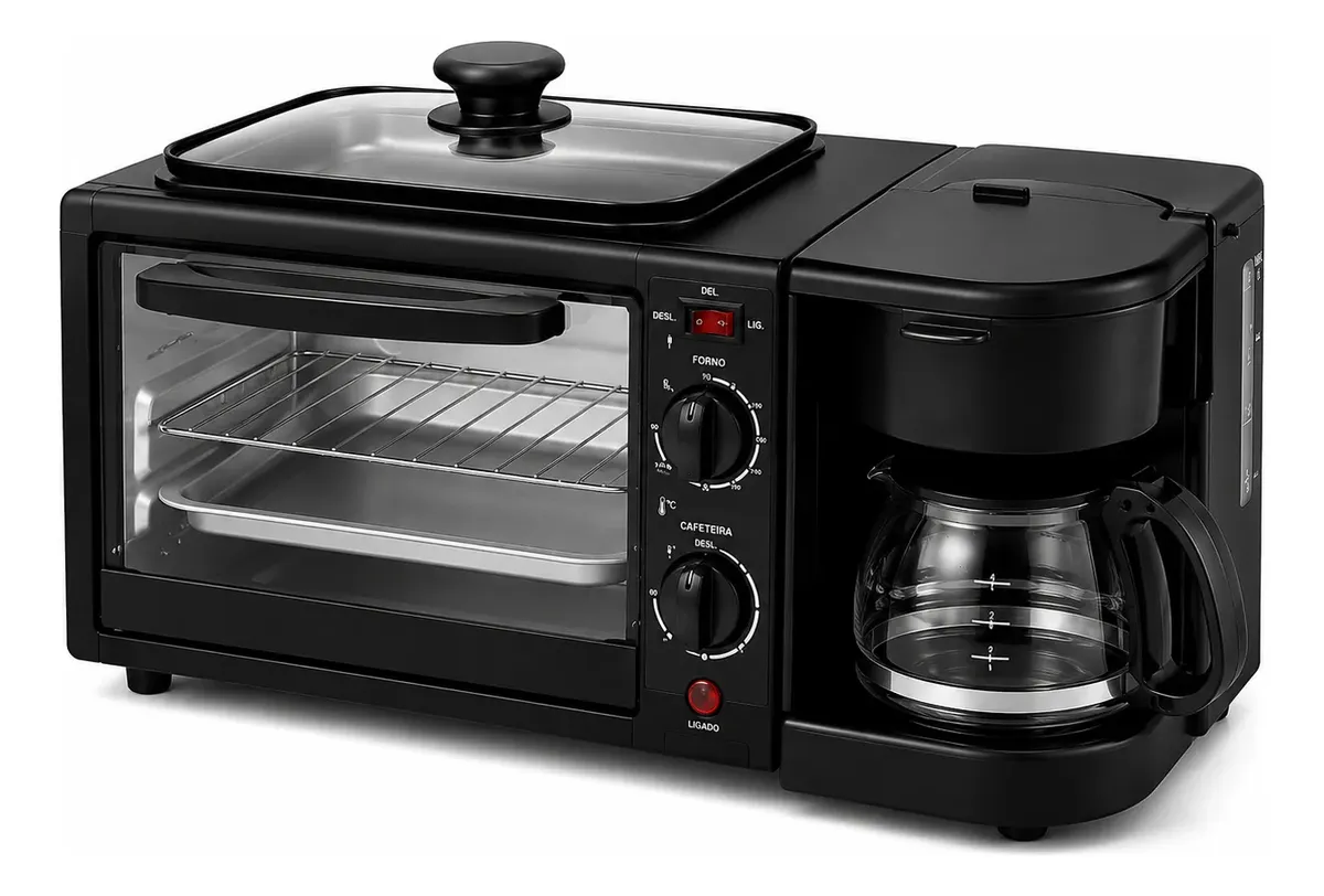Forno Elétrico Compacto Para Bancada Cafeteira Pazie 3 Em 1 127v Preto