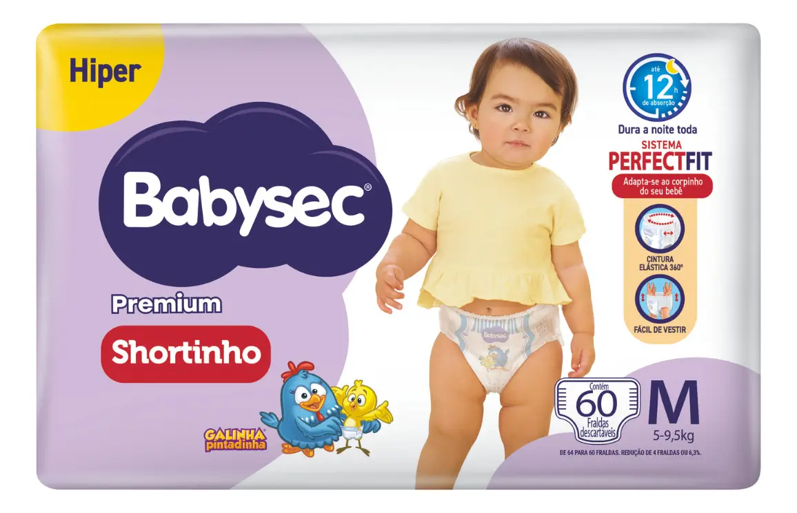 Fralda Babysec Galinha Pintadinha Shortinho M 60 Unidades