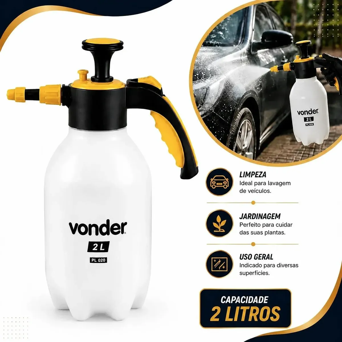 Pulverizador Manual Borrifador Spray Alta Pressão 2 L Vonder Amarelo