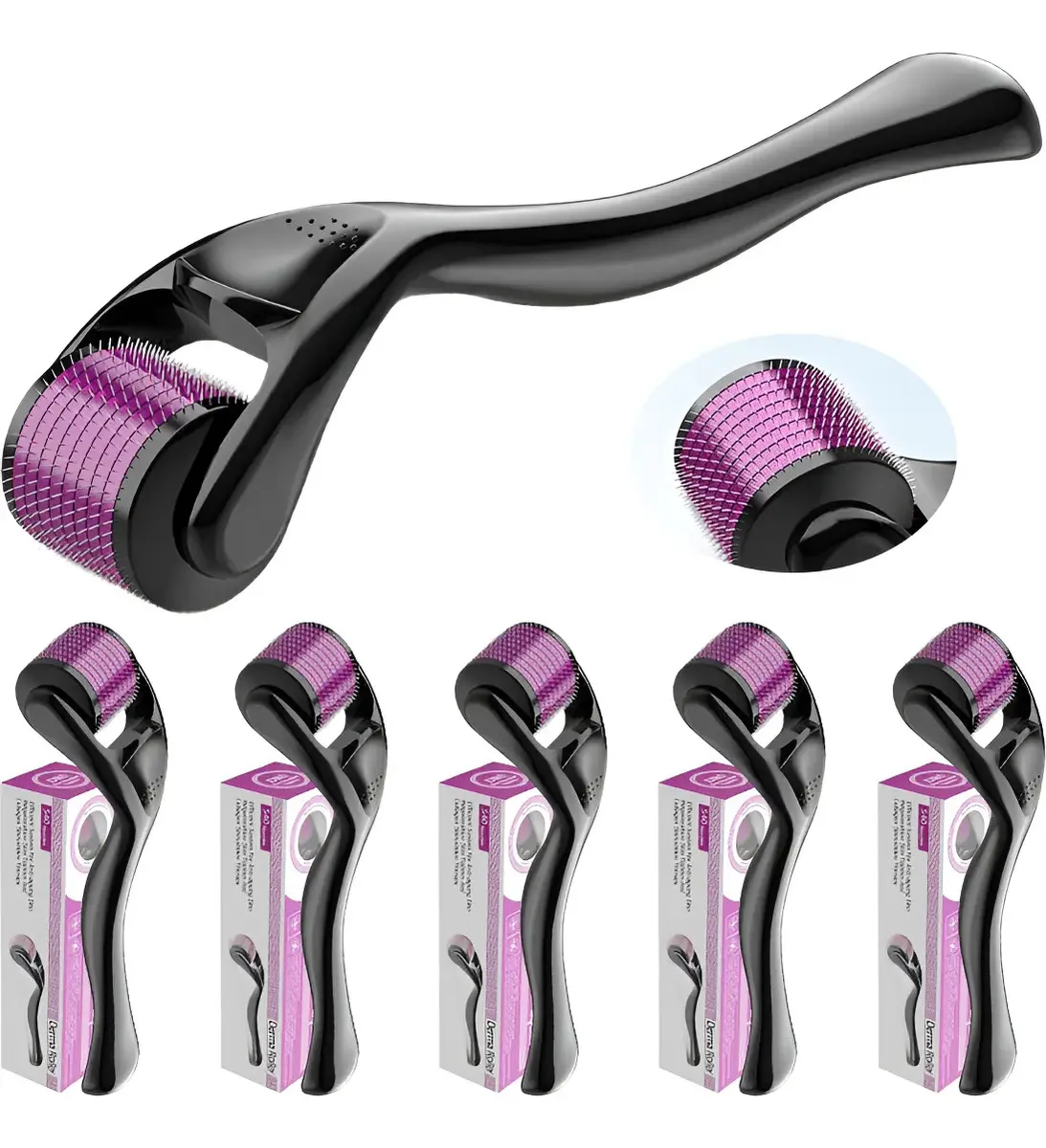 Kit 5 Dermaroller System Rolinho 540 Microagulha Pele Barba 0.5mm
