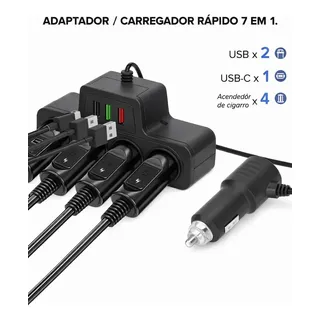 Hub Carregador Veicular 7 Portas USB Turbo 3.1A 12V 24V Carga Rápida Universal Carro Caminhão GPS Tablet
