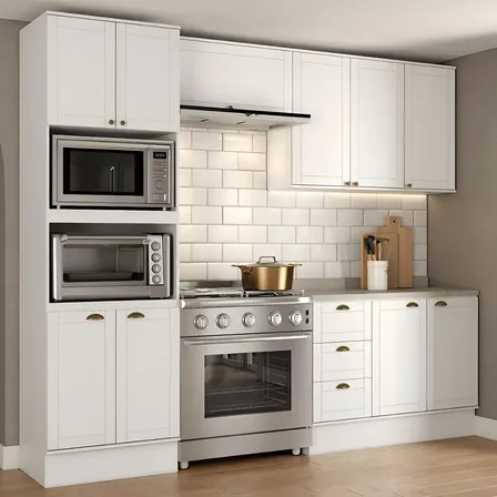 Armário de Cozinha Completa com Balcão MDF 270 cm Milla Charm Carraro Branco