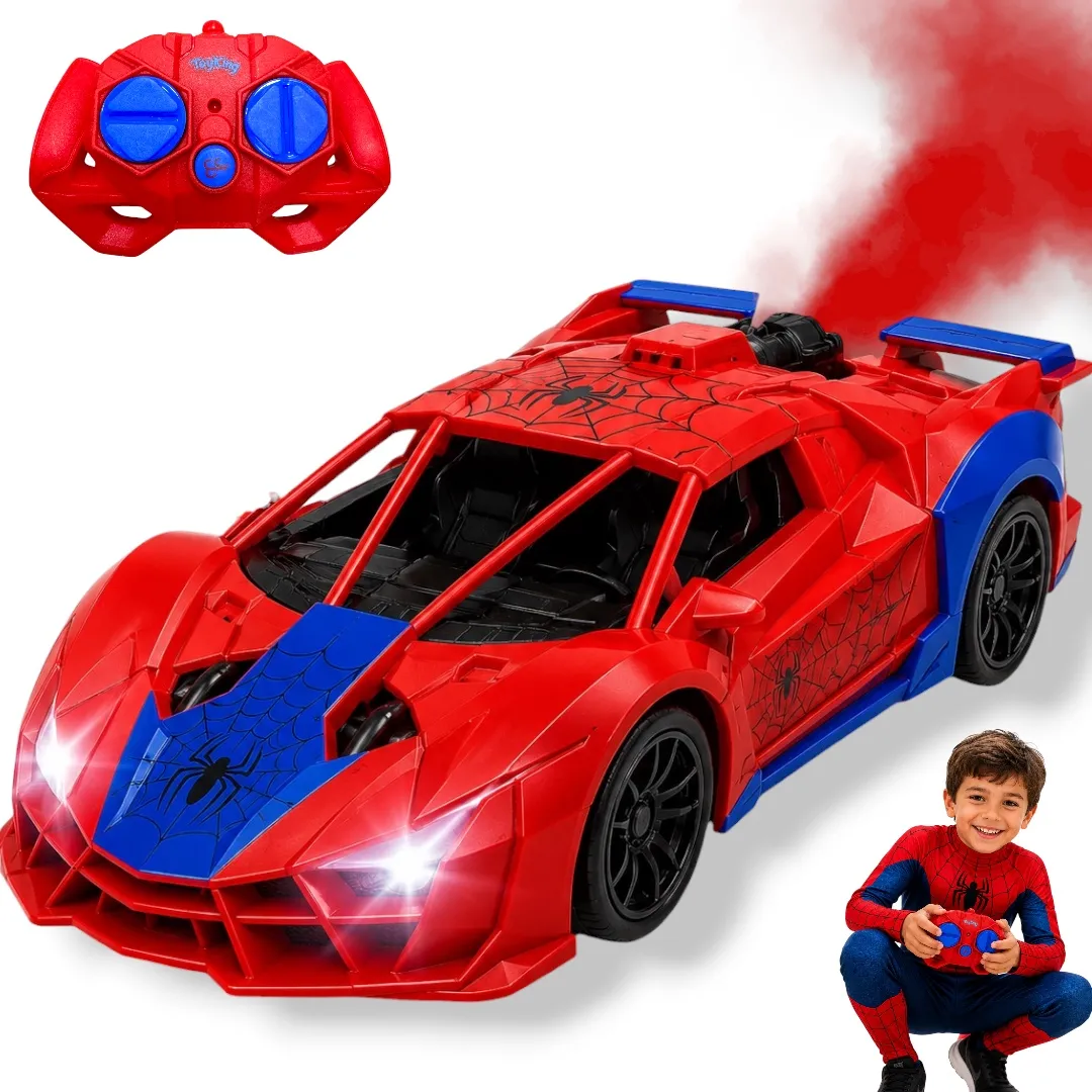 Carrinho Controle Remoto Homem Aranha Led Solta Fumaça Drift Vermelho Homem Aranha