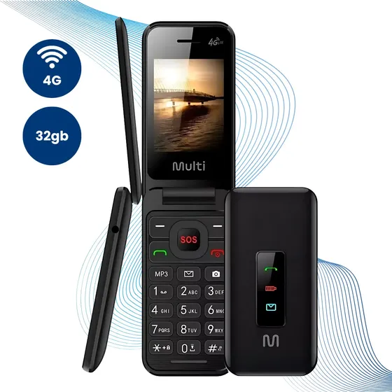 Celular Simples Flip Vita 4g Cor Preto P9227 Multi