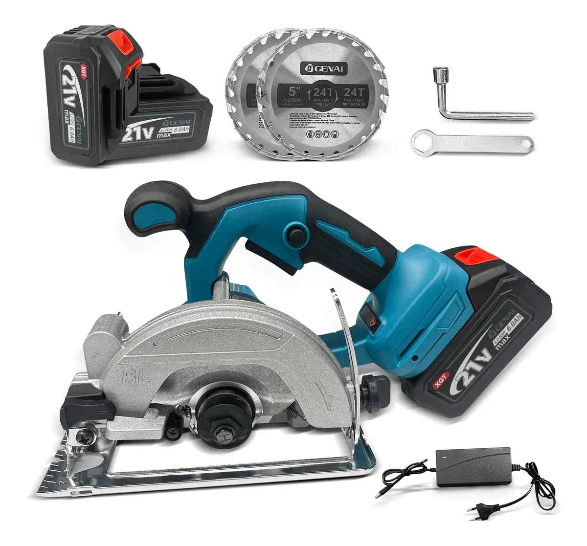Serra Circular Elétrica Sem Fio Brushless Com 2 Baterias Azul 127/220v 50hz/60hz