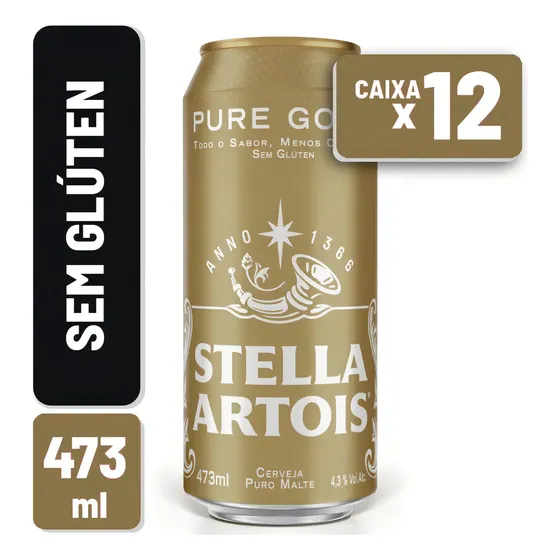 Kit12 Cerveja Stella Artois Pure Gold Sem Glúten Latão 473ml