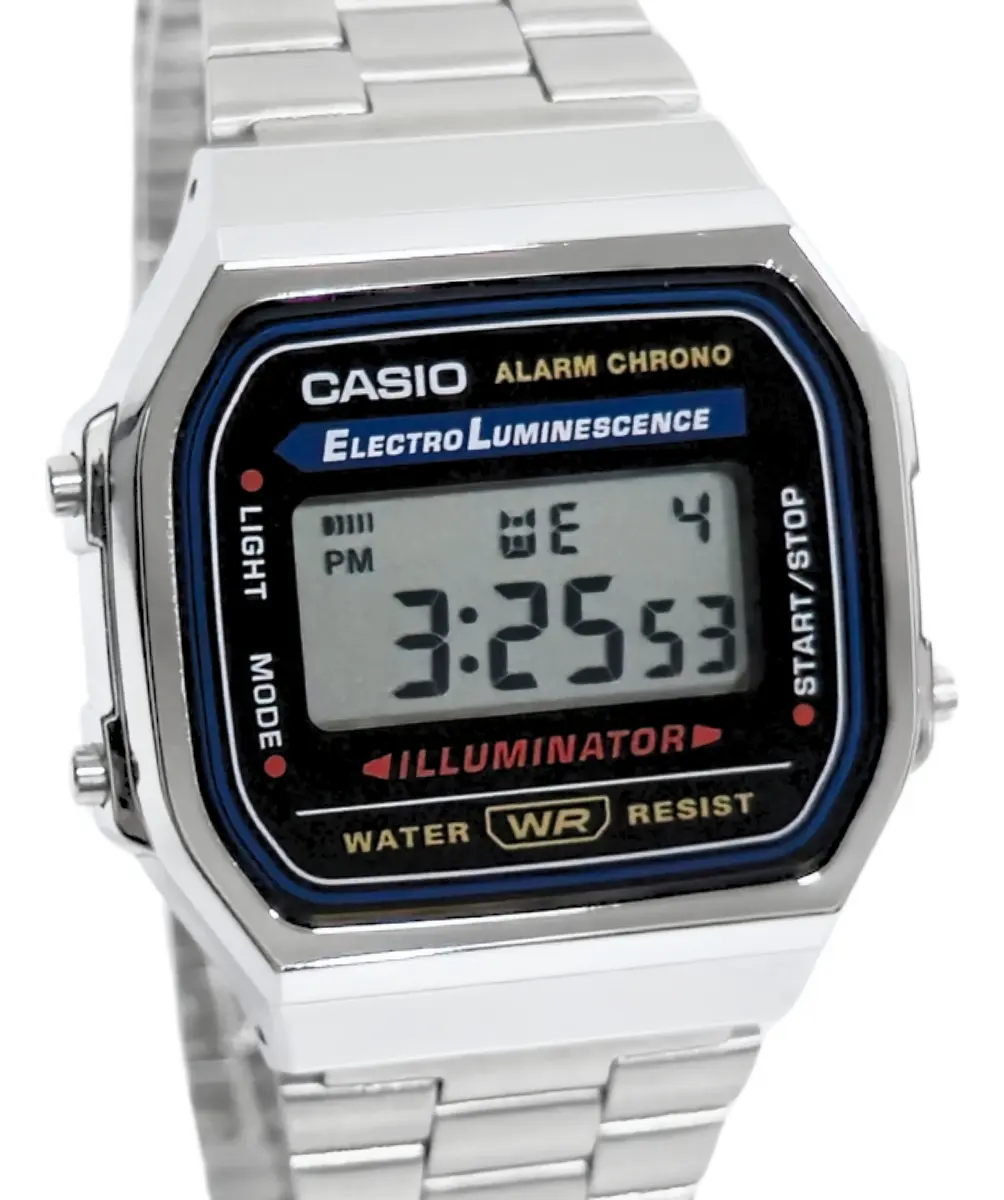 Relógio Casio Vintage Digital Unissex Aco Inoxidável Prateado Cinza