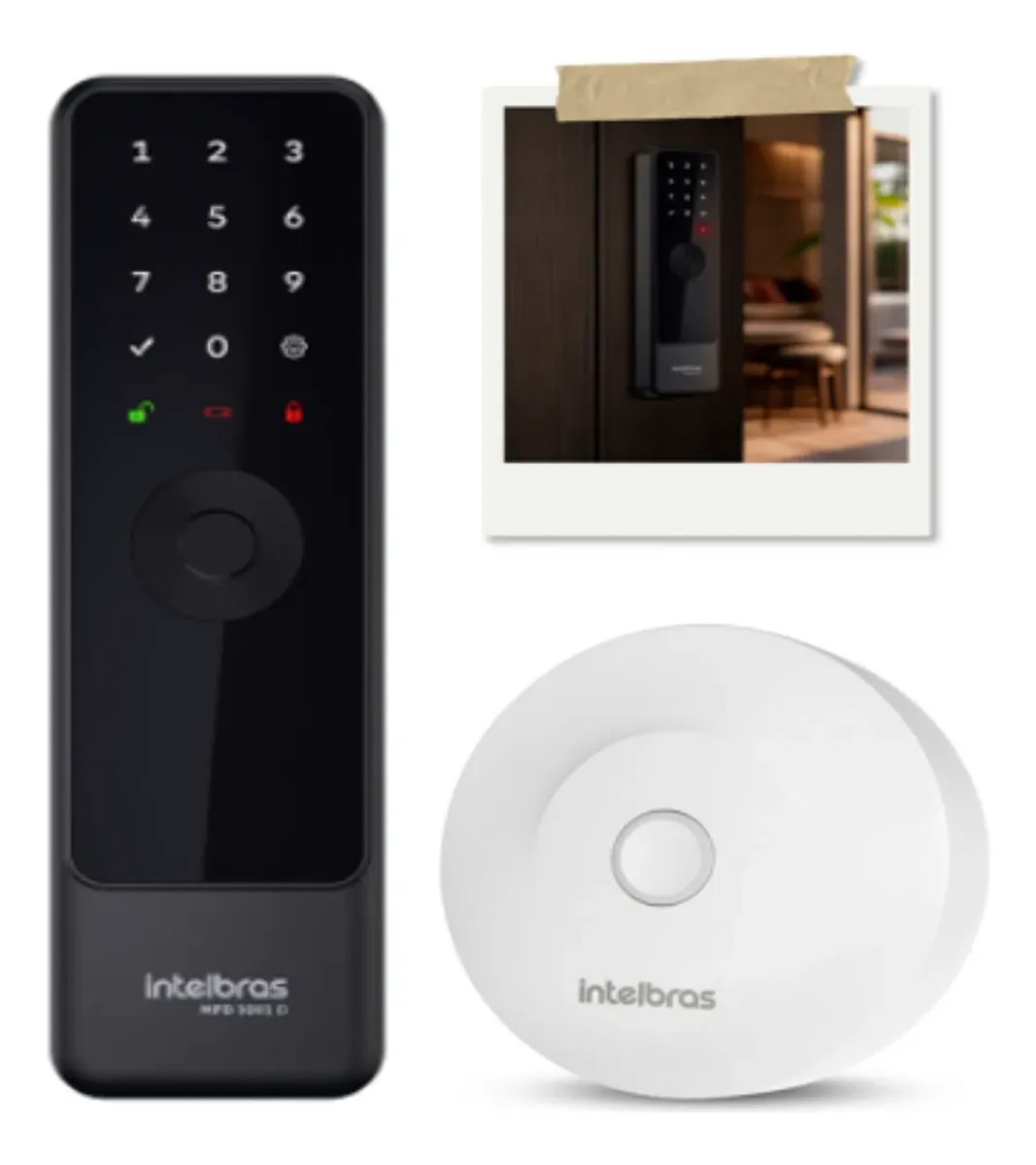 Fechadura Digital Embutir Mfd 3001d + Hub Mca 1002 Intelbras Preto
