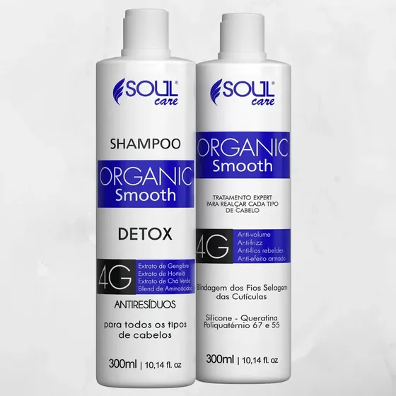 Máscara Capilar Orgânica Soul Care Smooth 300ml Shampoo Antirresíduo 300ml Selagem Sem Formol Antifrizz Redução Volume Orgânica Fios Alinhados Brilho Maciez Tratamento Profissional