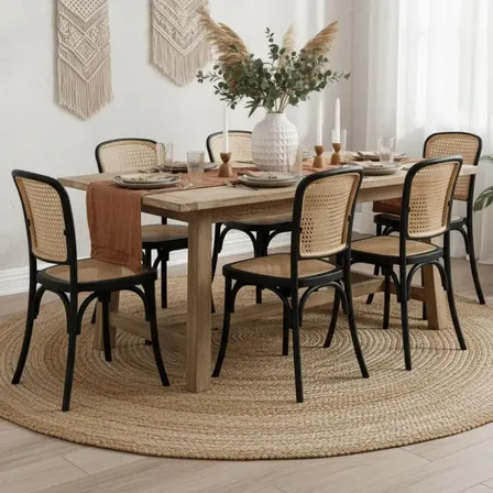 Kit 6 Cadeiras De Jantar Cozinha Amis Tela Rattan La Mobilia Estrutura da cadeira Preto