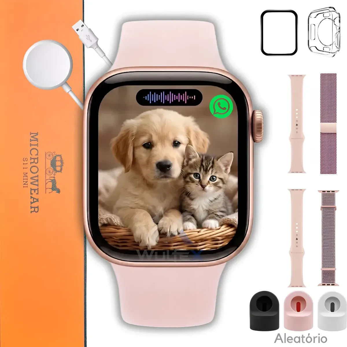 Relógio Smartwatch S11 Mini Serie 11 42mm Gps Nfc Wpp 2026 Douradorose 4 Pulseiras