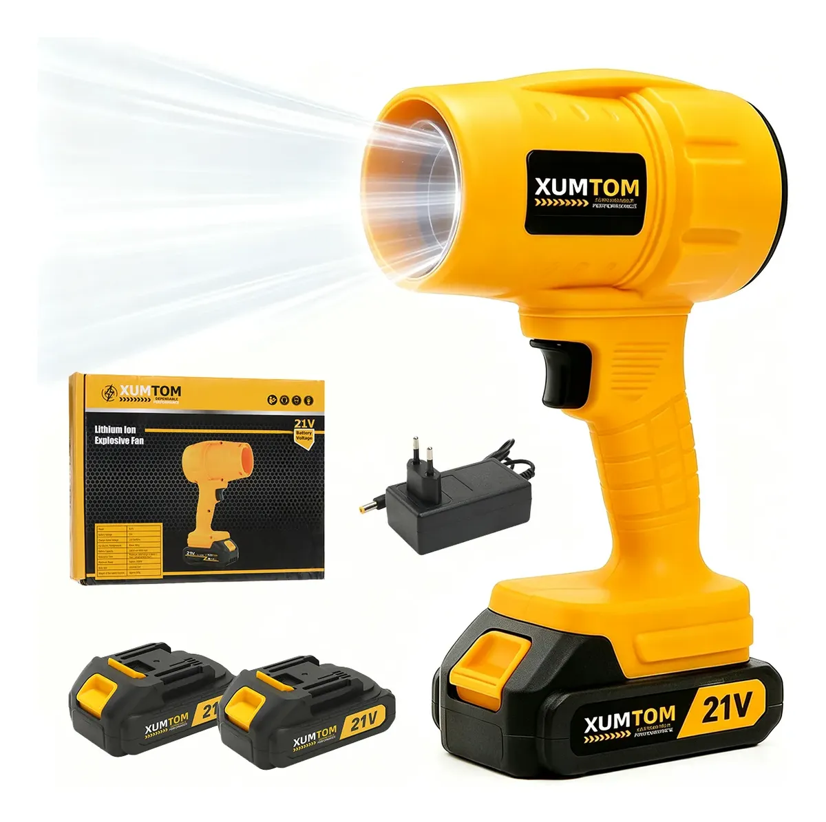 Soprador De Folhas Turbo Portátil Sem Fio 21v Com 2 Baterias Amarelo 127/220v