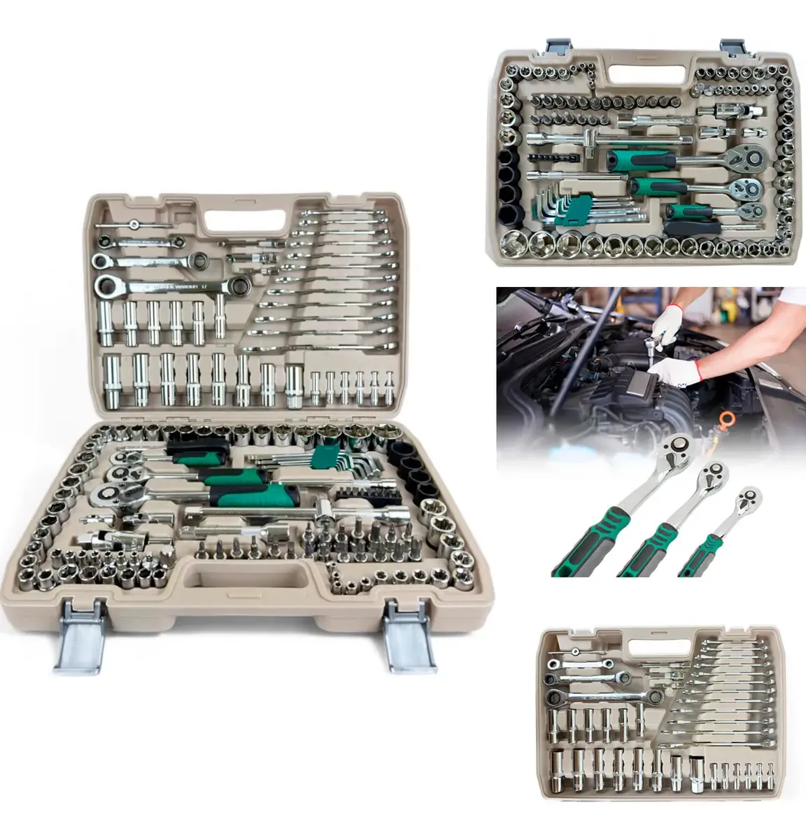 Kit Ferramentas Soquetes Crv 150 Peças Com 03 Chave Catraca Bege (maleta) E Cromado (ferramentas)
