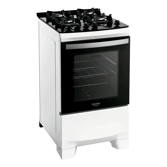 Fogão 4 Bocas Dako Supreme Glass com Mesa de Vidro e Forno 60 L A Gás Branco Bivolt