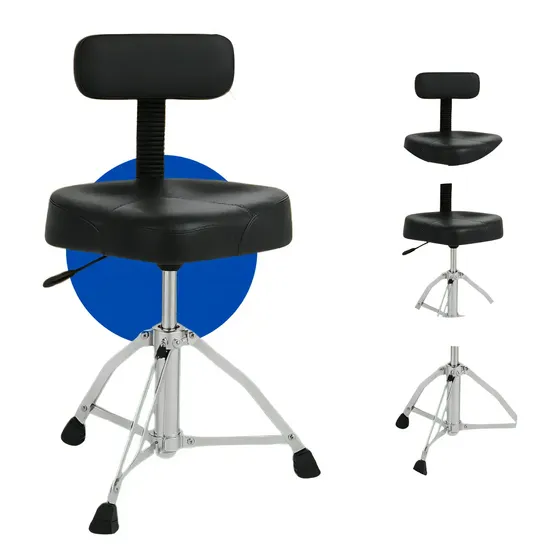 Banco Para Bateria Profissional Premium Com Encosto Regulagem De Altura 150kg Conforto E Estabilidade Preta Marca Dc Music