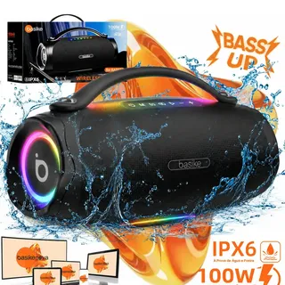 Basike Caixa De Som 100w Portátil Bluetooth Ipx6 TWS Com RGB, Bluetooth Sem Fio Com Som Estéreo Hifi 10000mah Boombox, Reprodução Viva-voz, Bass Subwoofer Com Porta EQ Aux TF USB Microfone Para Sabala