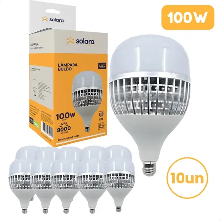 Kit 10 Lâmpadas LED 100W Solara E27 8000lm 6500K Bivolt Branco-frio