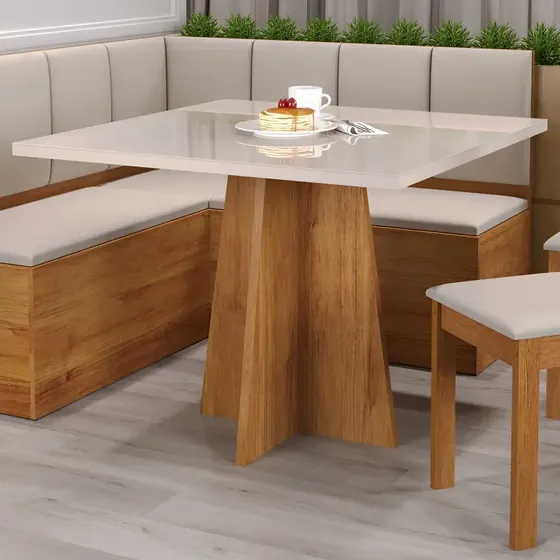 Conjunto Canto Alemão Viero Mesa Quadrada Vidro 90cm e 2 Cadeiras Dallas
