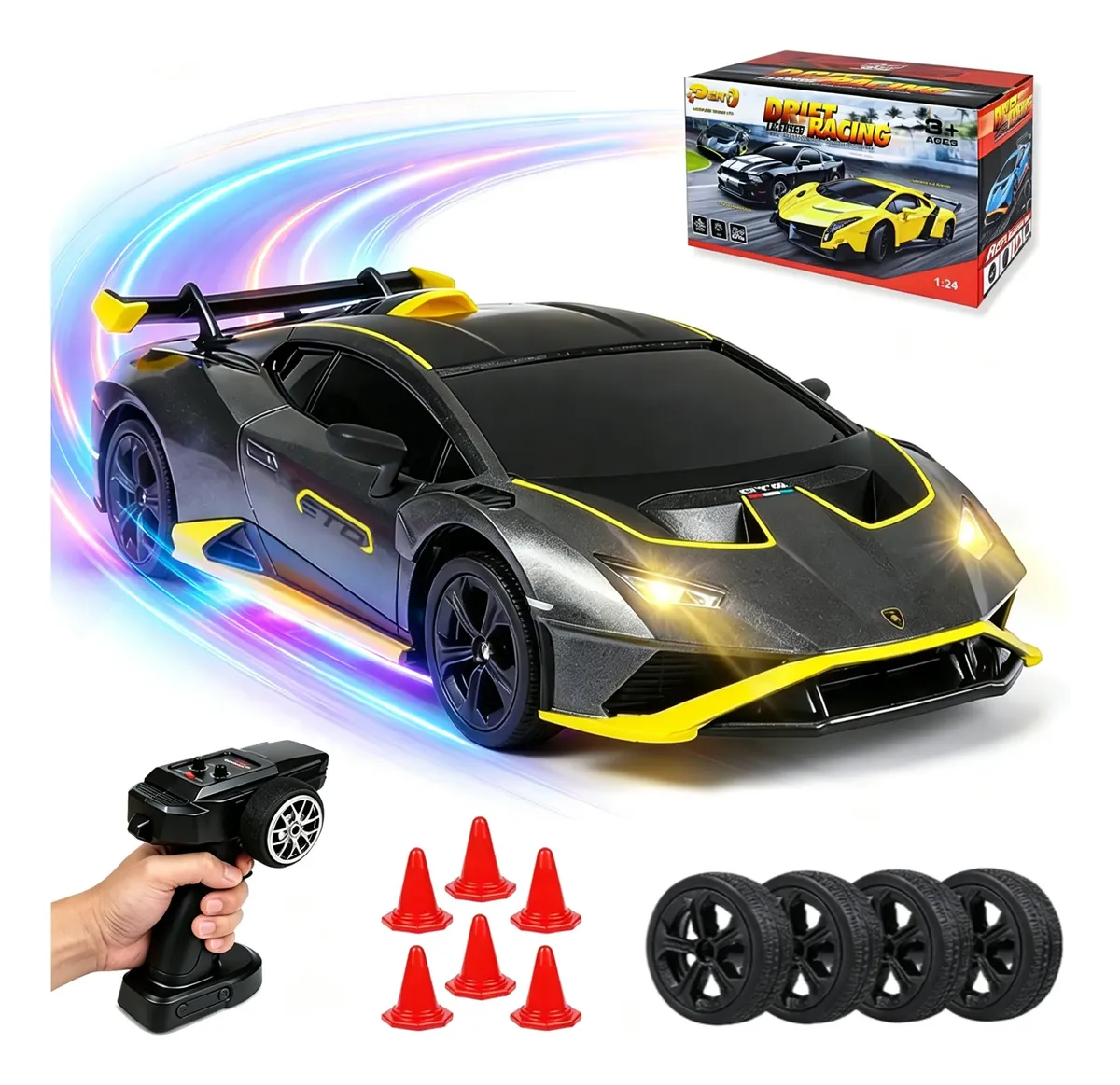 Carrinho De Controle 4x4 Profissional Rc Carro De Drift 1:24 Preto