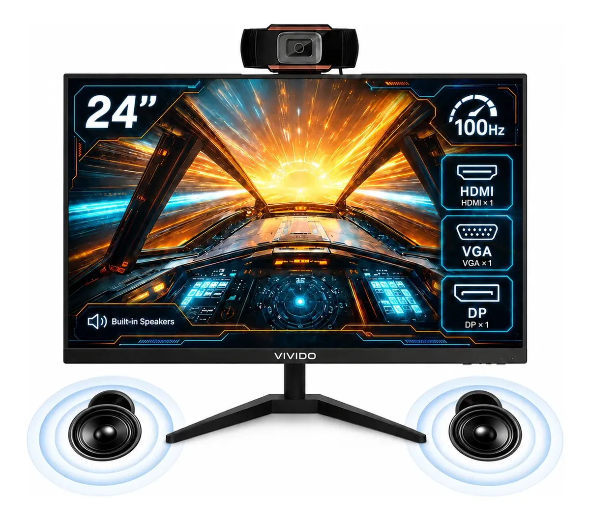Monitor 24 Pol 100hz Full Hd C/ Som E Câmera Preto 100/240v