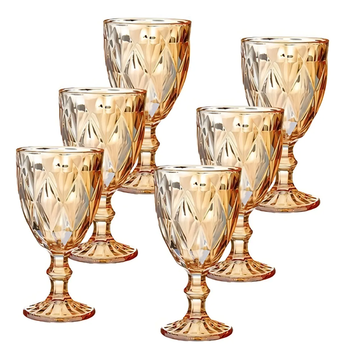 Jogo 6 Taças Vidro Âmbar Diamond 340ml Vinho Água Suco
