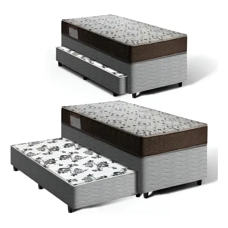 Cama Box Solteiro Com Auxiliar Ortobom Colchão Espuma D45 Cinza