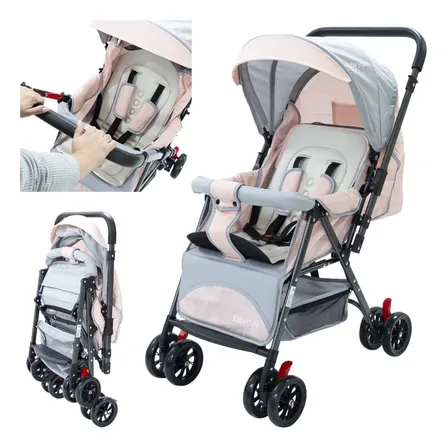 Carrinho De Bebê Passeio Reversível 15kg Compacto E Leve Cor Rosa Menina Chassi Preto