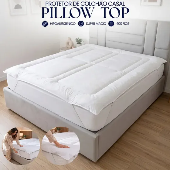 Pillow Top Casal de Percal Antialérgico 400 Fios para Colchão