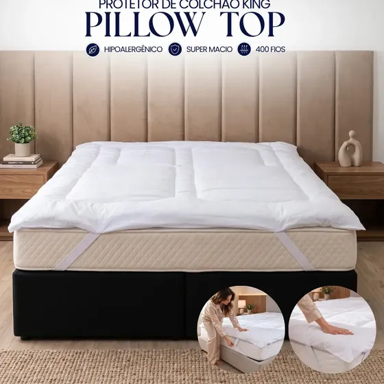 Protetor de Colchão King Pillow Top Ebenezer Shop Hipoalergênico 400 Fios