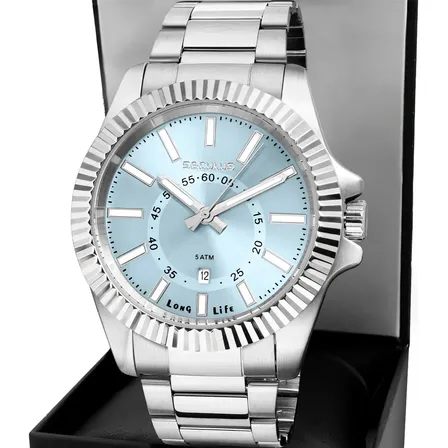 Relógio Seculus Masculino Casual De Aço Prata E Fundo Azul Prateado Azul-aço