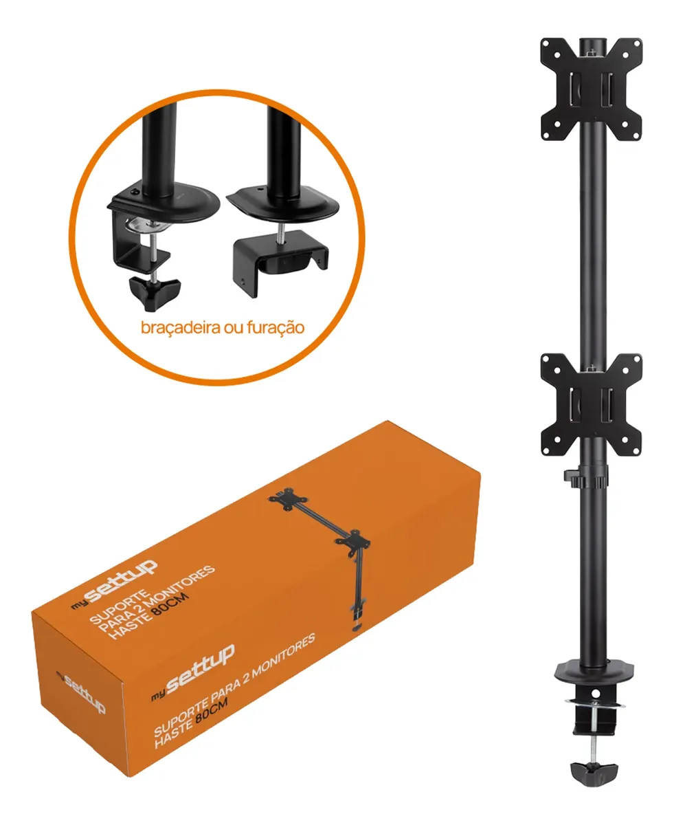 Suporte Para 2 Monitores Articulado Ajustável De Mesa Settup Preto