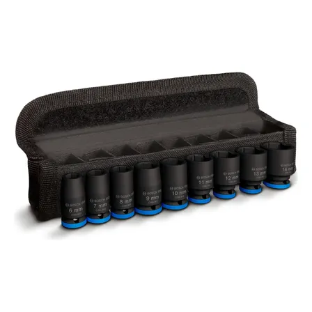 Conjunto De Soquetes Impact Socket Bosch, 9 Unidades, 1/4, Cor Preto/azul, 25 Mm