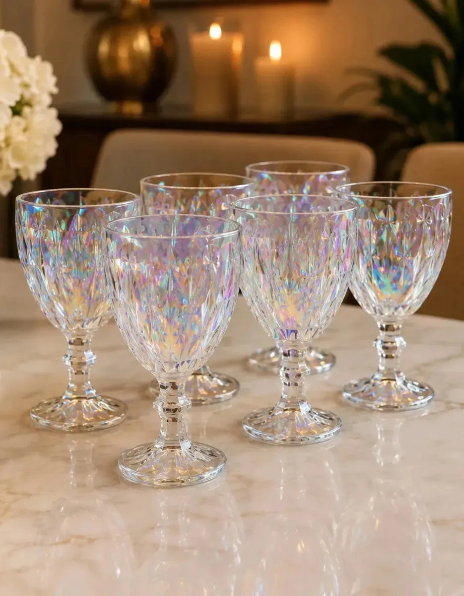 Jogo 6 Taça Diamond Vidro Furtacor Cristal Agua Vinho Suco Furta Cor