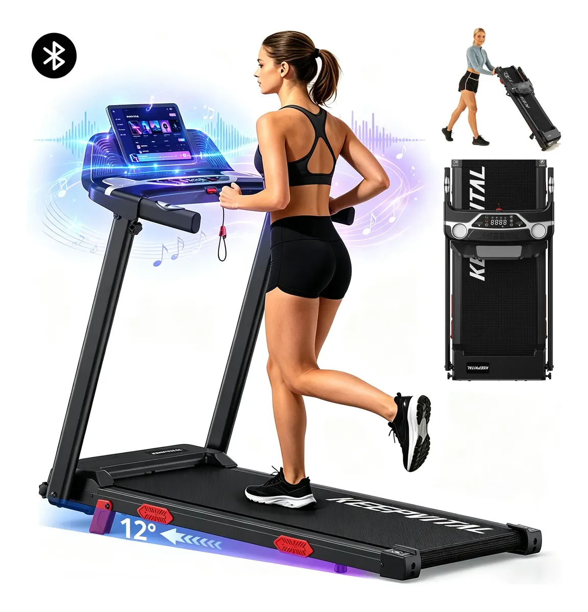 Esteira Elétrica Ergométrica Keepvital 12km/h 127/220v Preto Preto 127v