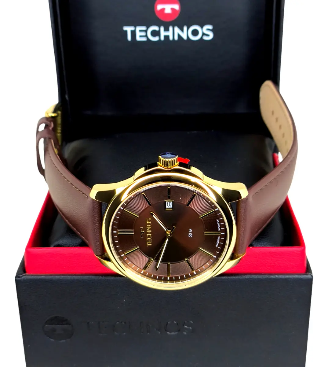 Relógio Technos Classico Dourado Pulseira De Couro Legitimo Marrom Dourado