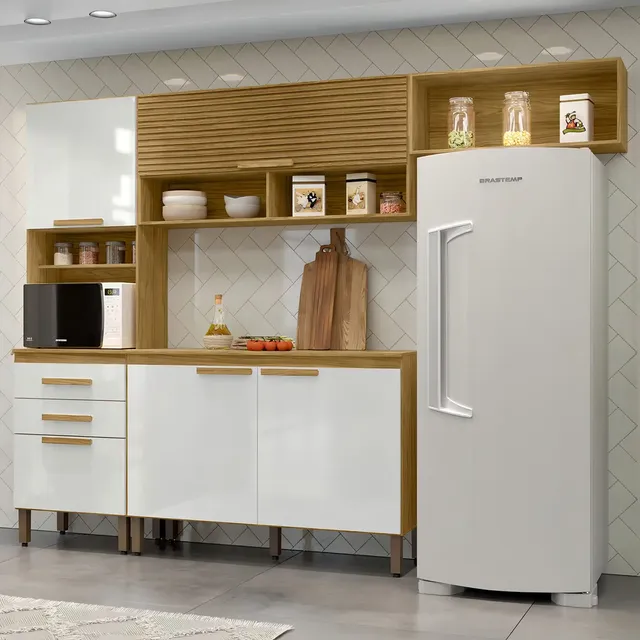 Cozinha Compacta Sara 5 Portas 2 Gavetas Marrocos/off White Cor Marrom-claro