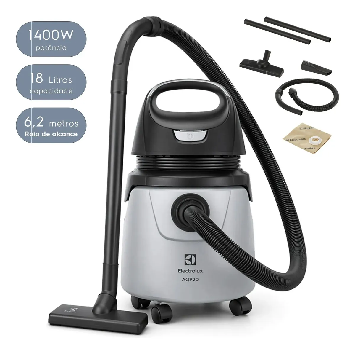 Aspirador Água e Pó Electrolux 1400W 18 L total 11 L útil Raio de Ação 6,2 metros compacto potente função sopro limpeza profunda protetor térmico A10N1