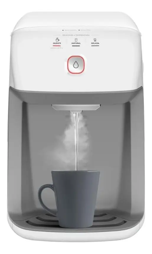 Purificador de Água Quente 800ml Gelada 2,4L Fria e Natural Motor Compressor controle de temperatura reservatório de 3,3L total Alerta troca de Filtro refil 6 meses ou 3000l Branco PH41B​ 110v