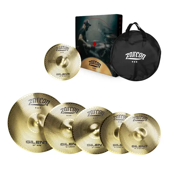 Kit De Pratos Zarcon Silent Set-e Com Splash, Hihat, Crash, Ride Com Bag. Pratos De Bateria Silenciosos / Volume... Dourado-escuro
