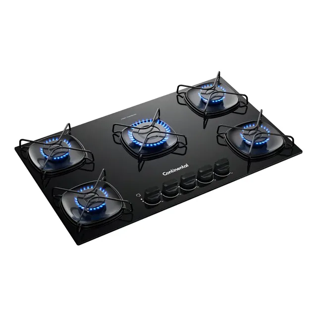 Cooktop Continental 5 Bocas a Gás Preto de Embutir com Mesa de Vidro