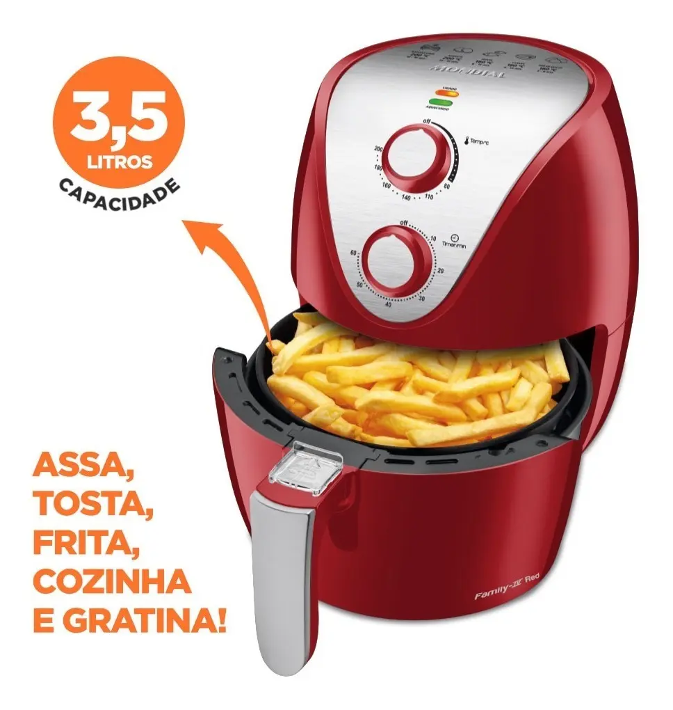 Fritadeira Sem Óleo Air Fryer 3,5L Mondial Vermelho/Inox 1500W AF-32-RI