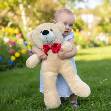Urso De Pelúcia Teddy Grande Com Laço 50cm - Doce De Leite Bege