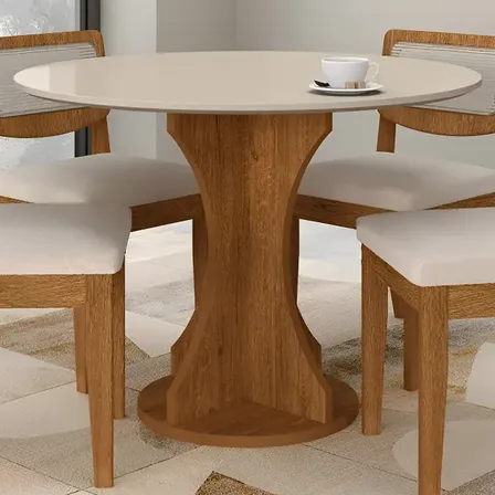 Mesa Linares 4 Cadeiras Sextavada Freijó/off/bouclé Off - Ma Cor Freijó/off Premium/bouclé Off Desenho Do Tecido Das Cadeiras Liso