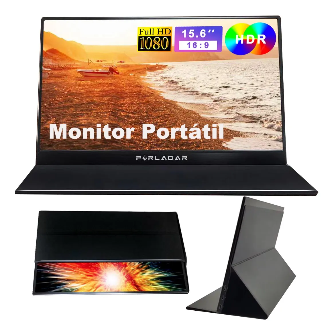 Monitor Gamer Portátil 15.6 1080p Fhd Ips Hdmi Usb Com Capa Preto 127/220v