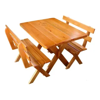 Mesa Para Churrasco Em Eucalipto + Bancos + Cor Cerejeira