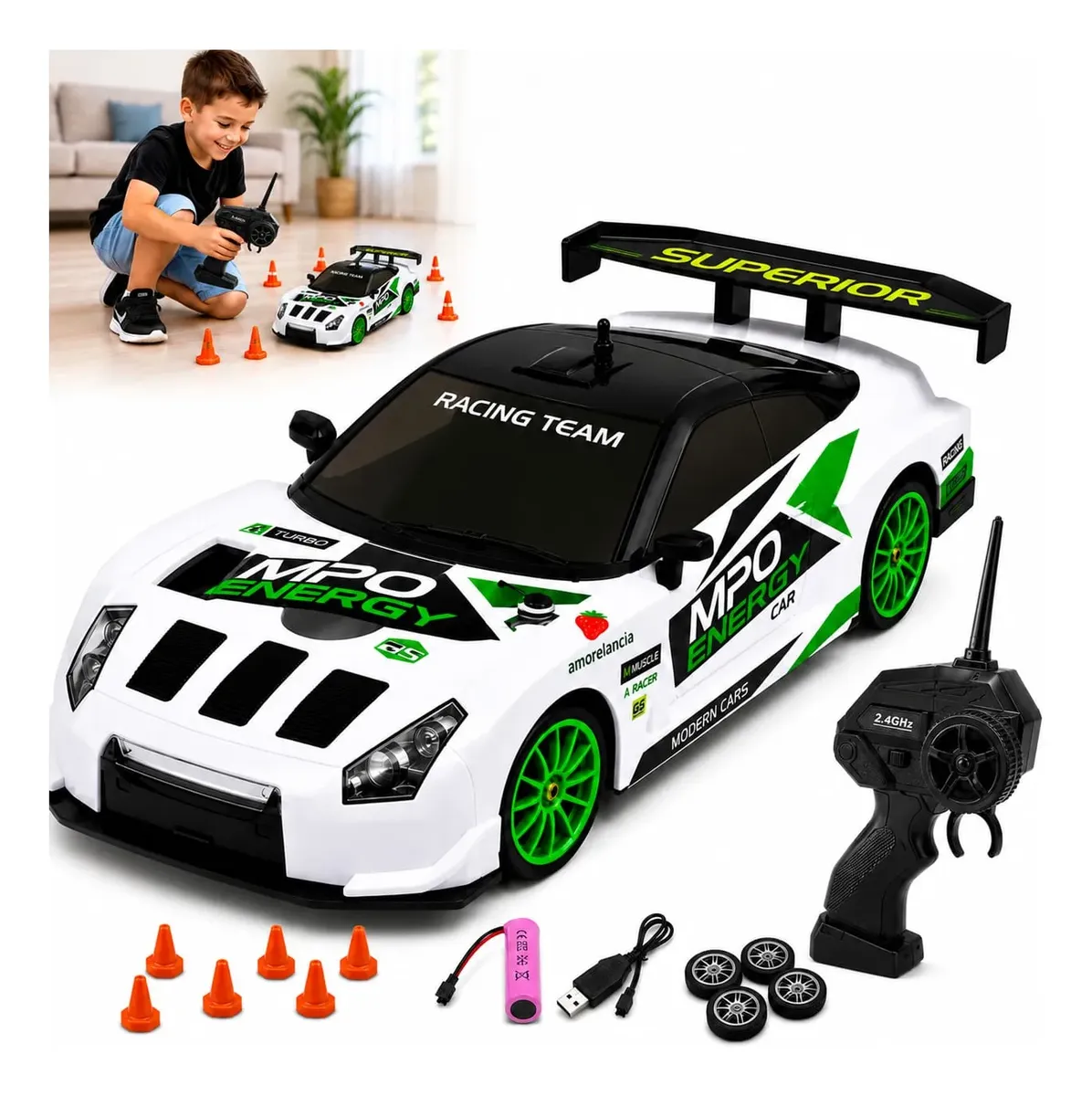Carrinho Controle Remoto Skyline Gtr R35 Drift Recarregável Branco Drift2