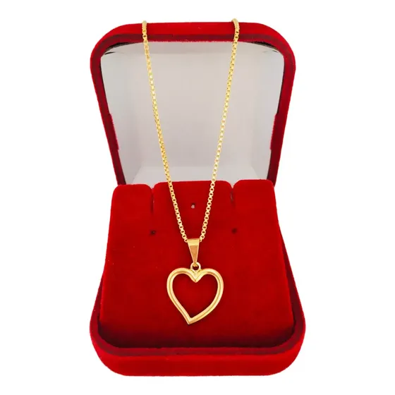 Cordão Ouro Feminino Com Pingente Coração Banhado A Ouro 18k Cor Dourado