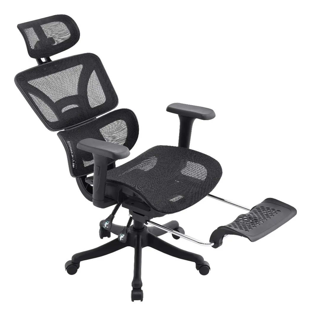 Cadeira Presidente Escritório Ergonômica Mesh Apoio De Pes Preto Mesh