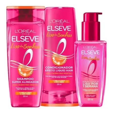 L'oréal Paris Elseve Liso Dos Sonhos Kit Shampoo, Condicionador E Sérum, Com Tecnologia Ativada Por Calor Para Um Liso Por 1 Semana, Efeito Antifrizz E Barreira Protetora Contra Umidade
